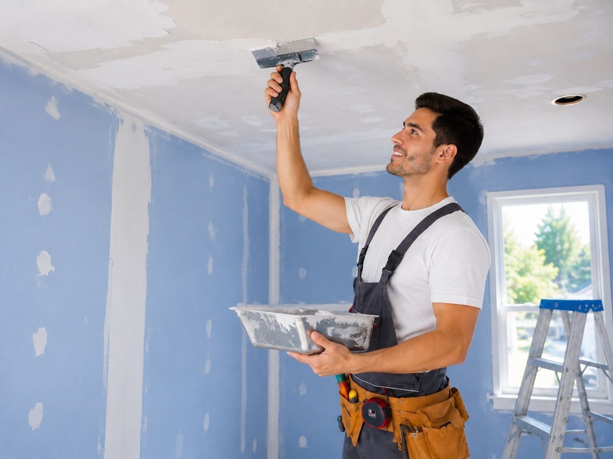 Professional drywall technicians preparing for texture restoration work