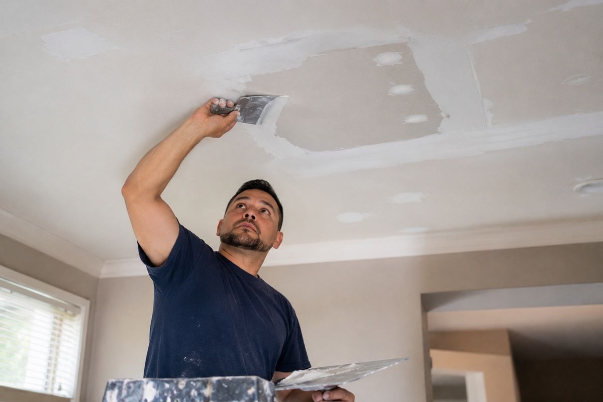 Finished drywall repair results with professionally matched textures in Tulare