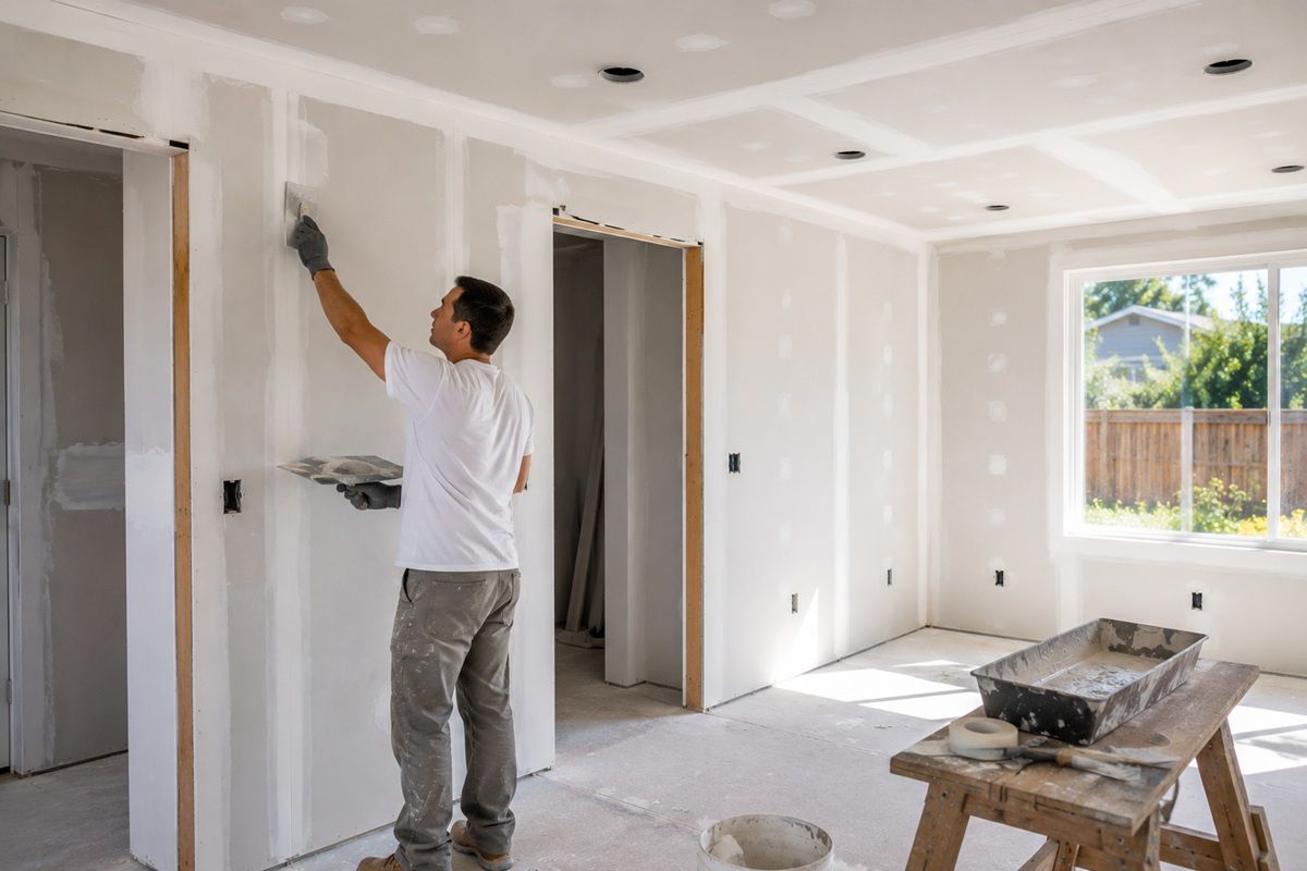 Water-damaged drywall restored during a recent Tulare repair project