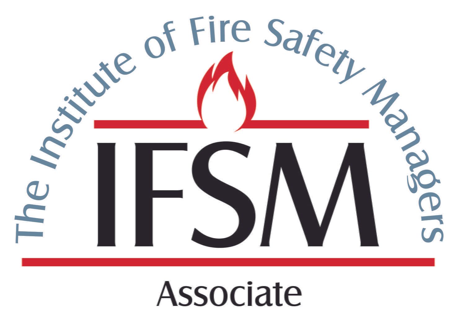 Logo for The Institute of Fire Safety Managers (IFSM). Black letters IFSM with a flame icon.