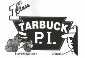 A black and white logo for tarbuck p.i.