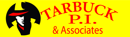 A logo for tarbuck p.i. associates with a man in a red hat