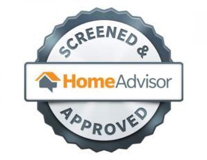 A screened and approved home advisor logo on a white background