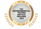 A badge that says top environmental testing services provider 2023