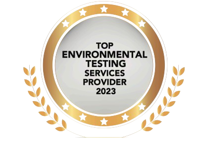 A badge that says top environmental testing services provider 2023