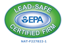 A lead safe certified firm logo that is green and blue