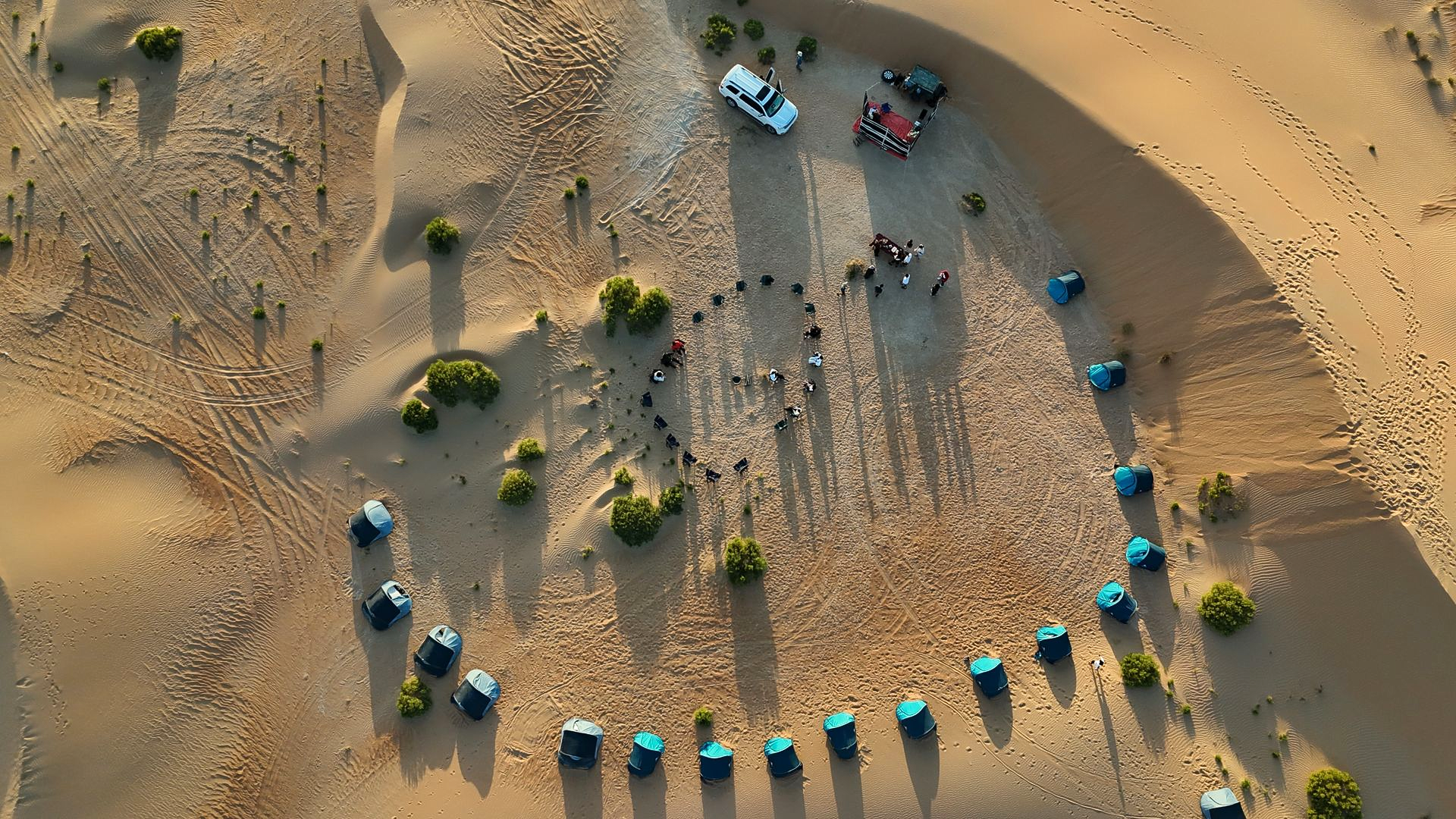 Overhead view of Arabian Wanderers camp setup in Al Quaa.