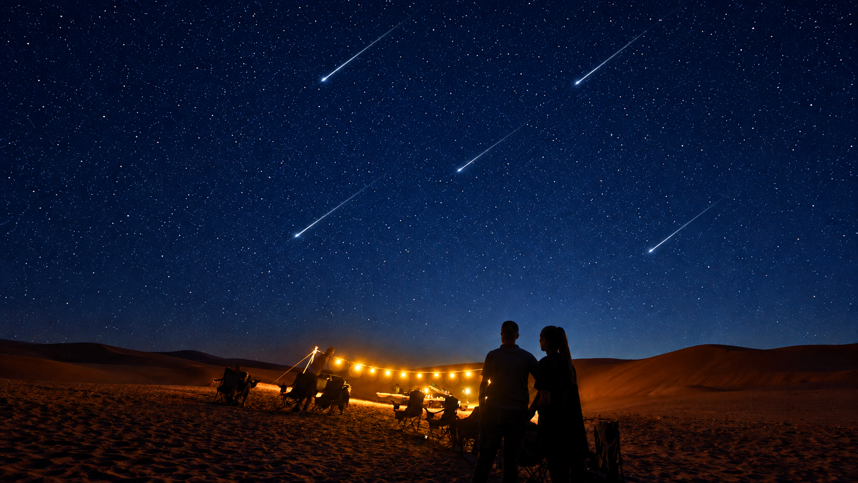 People watching the meteor showers in al quaa abu dhabi with Arabian Wanderers with no telescope