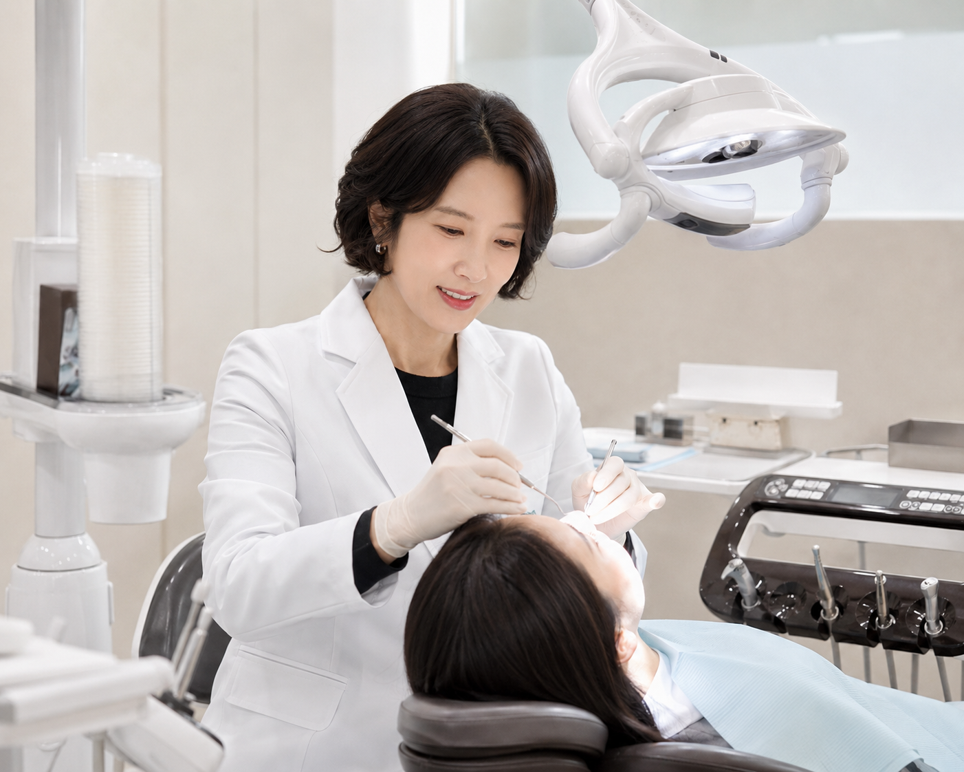 Specialist performing dental treatment in the clinic