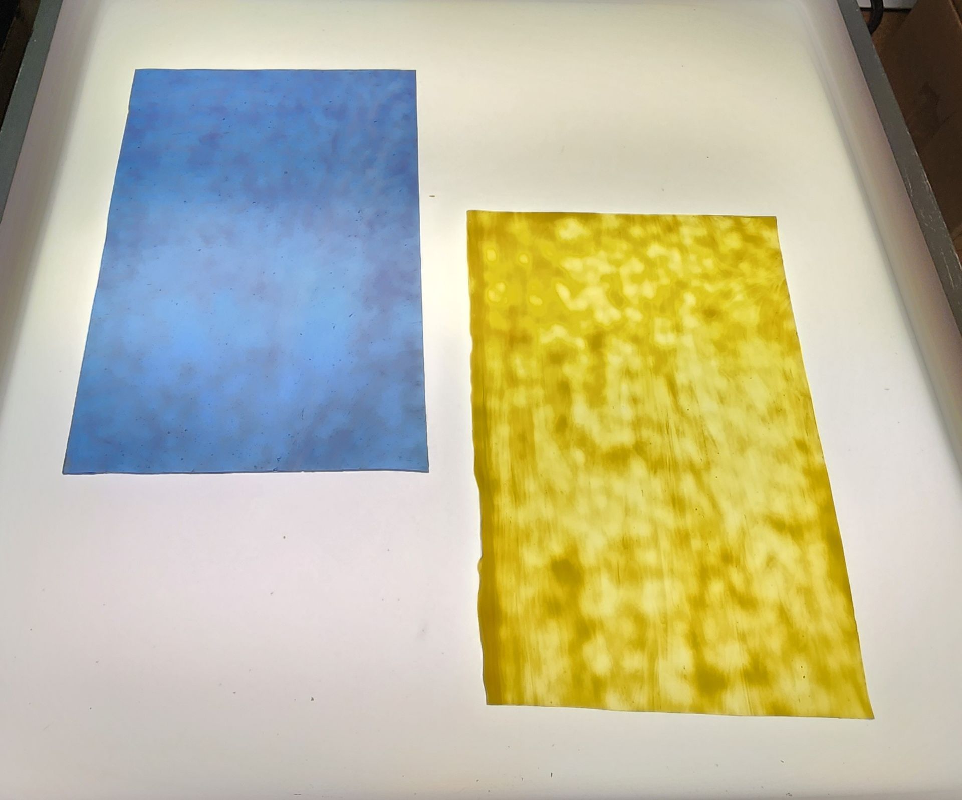 Powder blue and yellow mottled Chicago Art Glass has not been made in over 15 years!