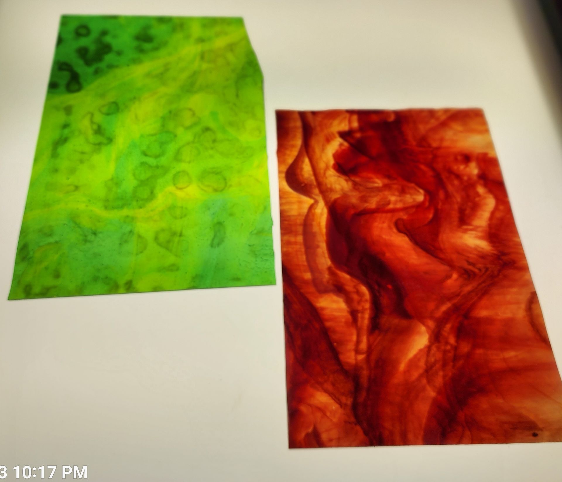 Chicago Art Glass in lime & dark green mottle and  stunning red swirl-Downtown Hartford, WI. 