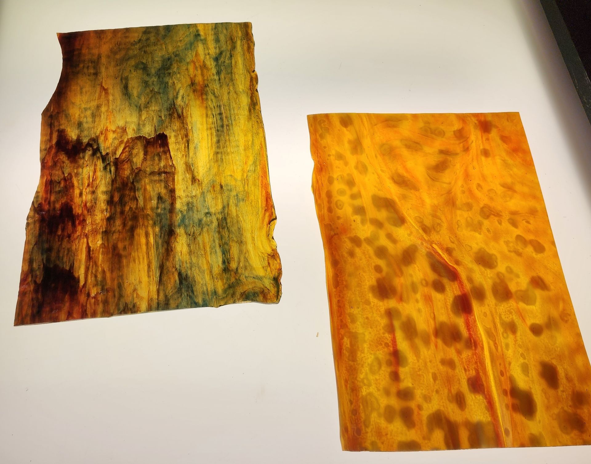 Red, green and yellow striated glass and orange mottled glass-art class in Wisconsin.