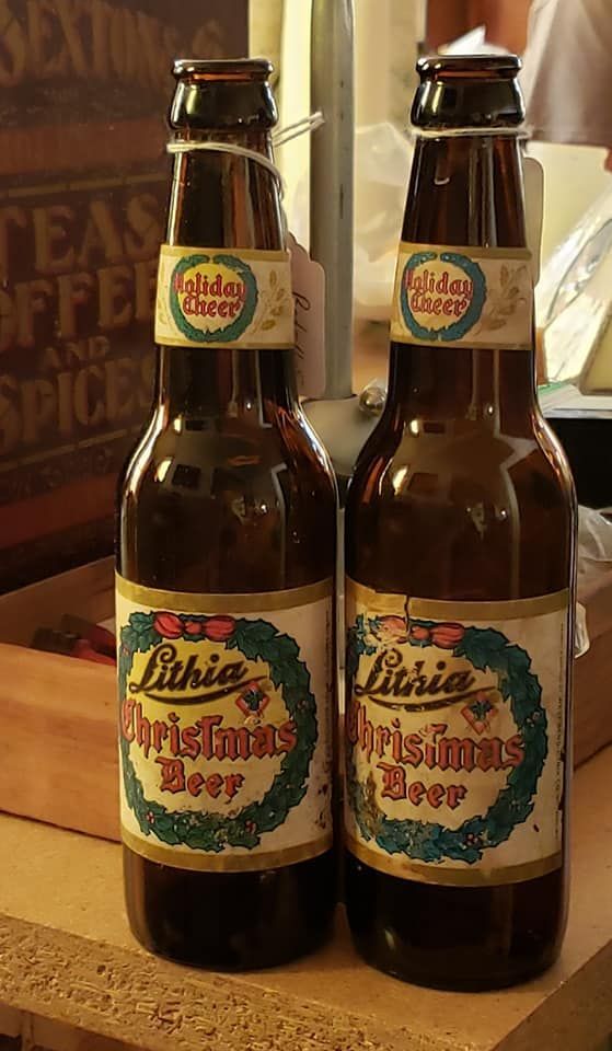 Two vintage Lithia Beer Bottles from West Bend Brewery at Hen Picked Antiques, Wisconsin. 