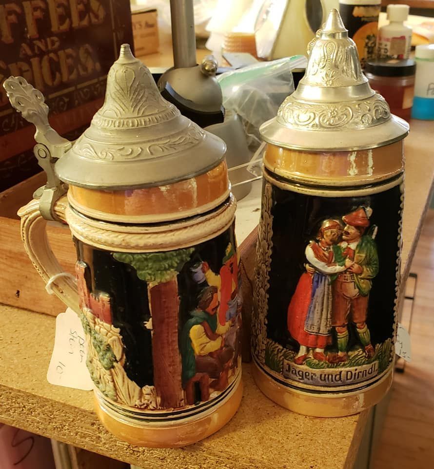 Two German Beer Steins at antique store in Wisconsin. 