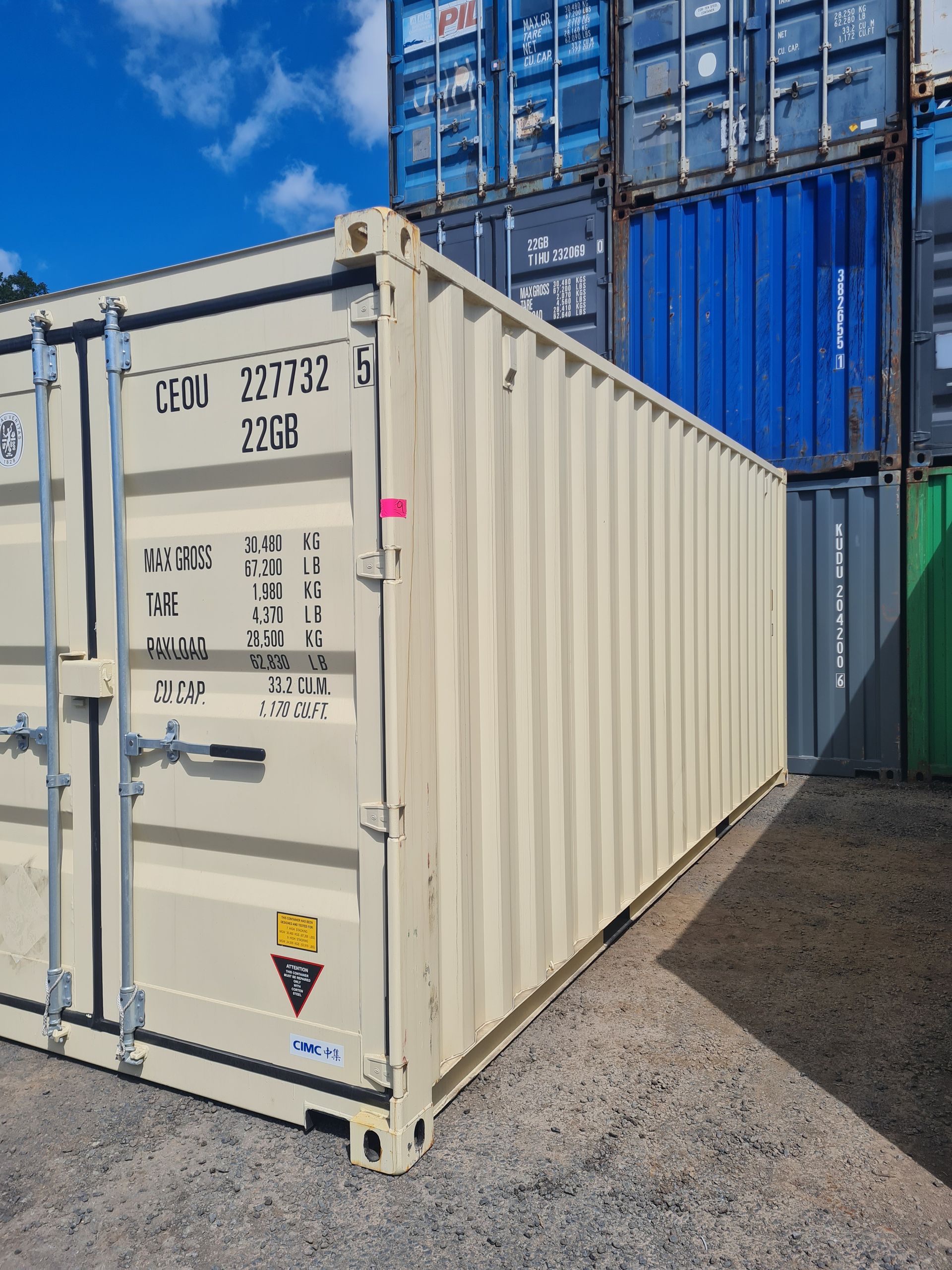 White Shipping Container in Gravel — 20ft New Shipping Container Multiple Colour Options