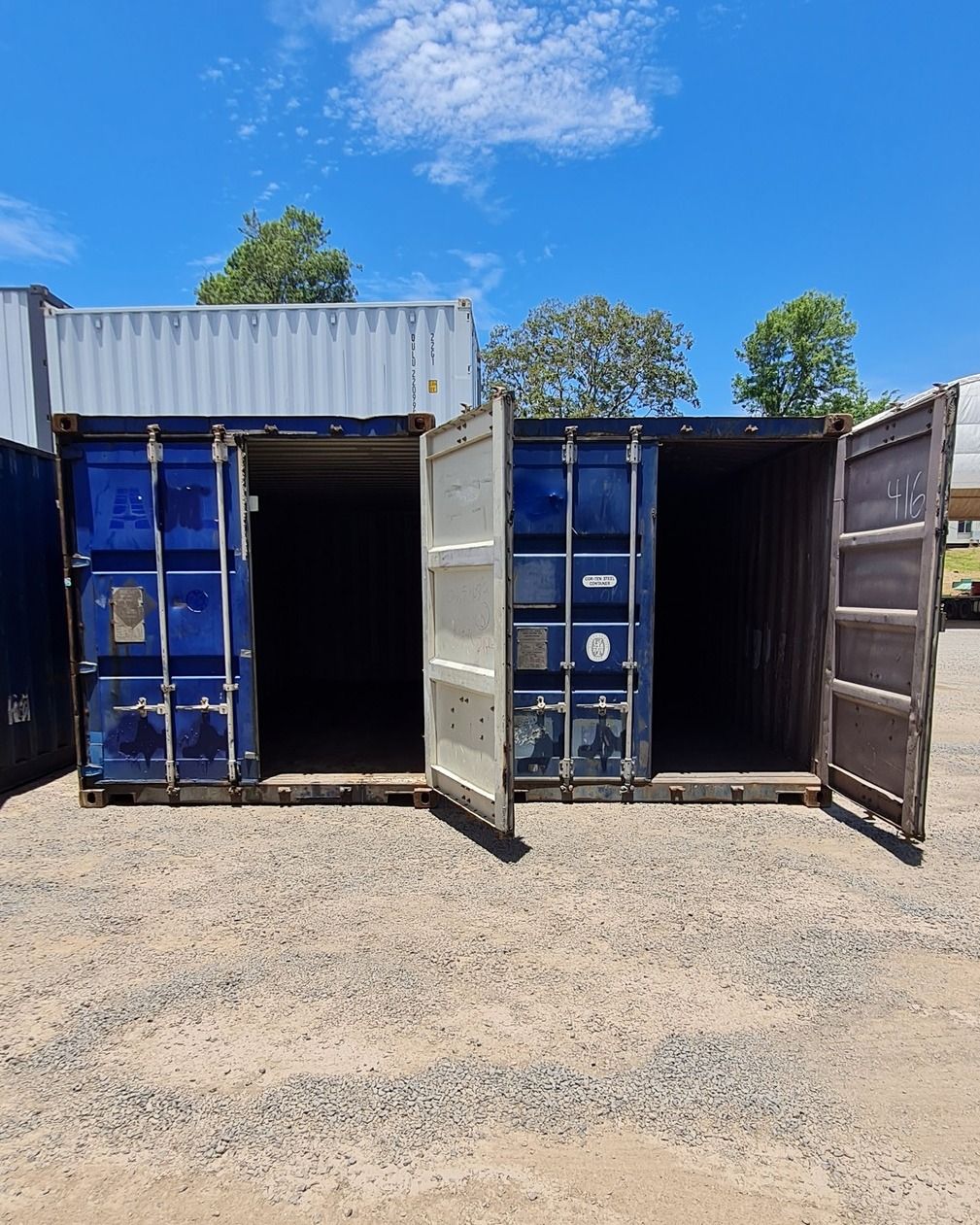 Two Open Blue Shipping Containers — East Coast Containers Shipping Containers and Transport in Gympie, QLD