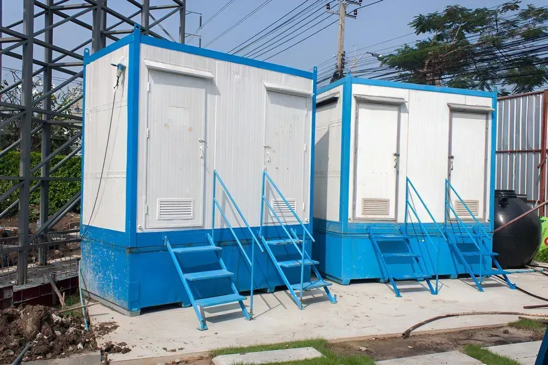 Two Blue and White Portable Restrooms — East Coast Containers Shipping Containers and Transport in Sunshine Coast, QLD
