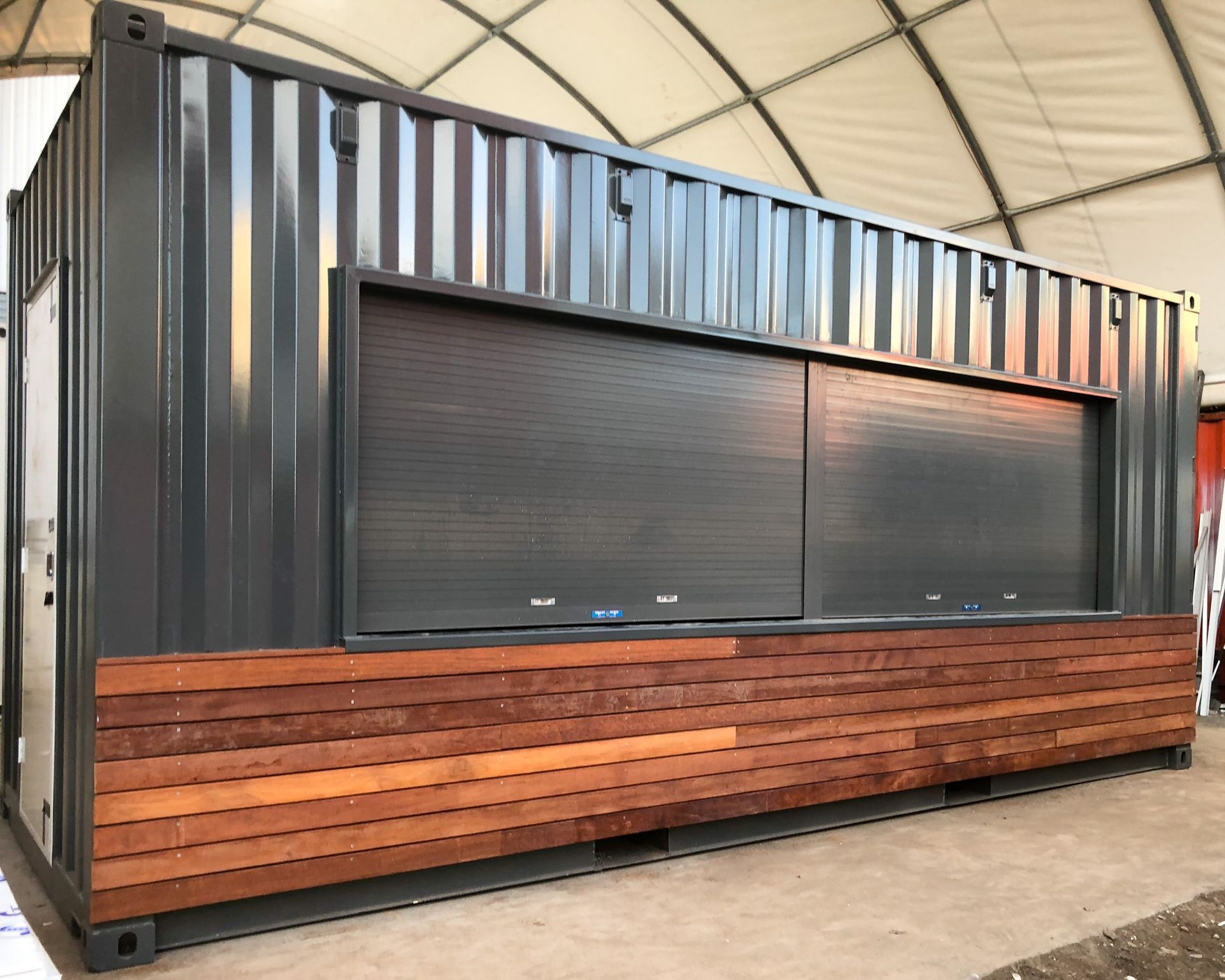 Modern Black-and-wood Kiosk — East Coast Containers Shipping Containers and Transport in Chevallum, QLD