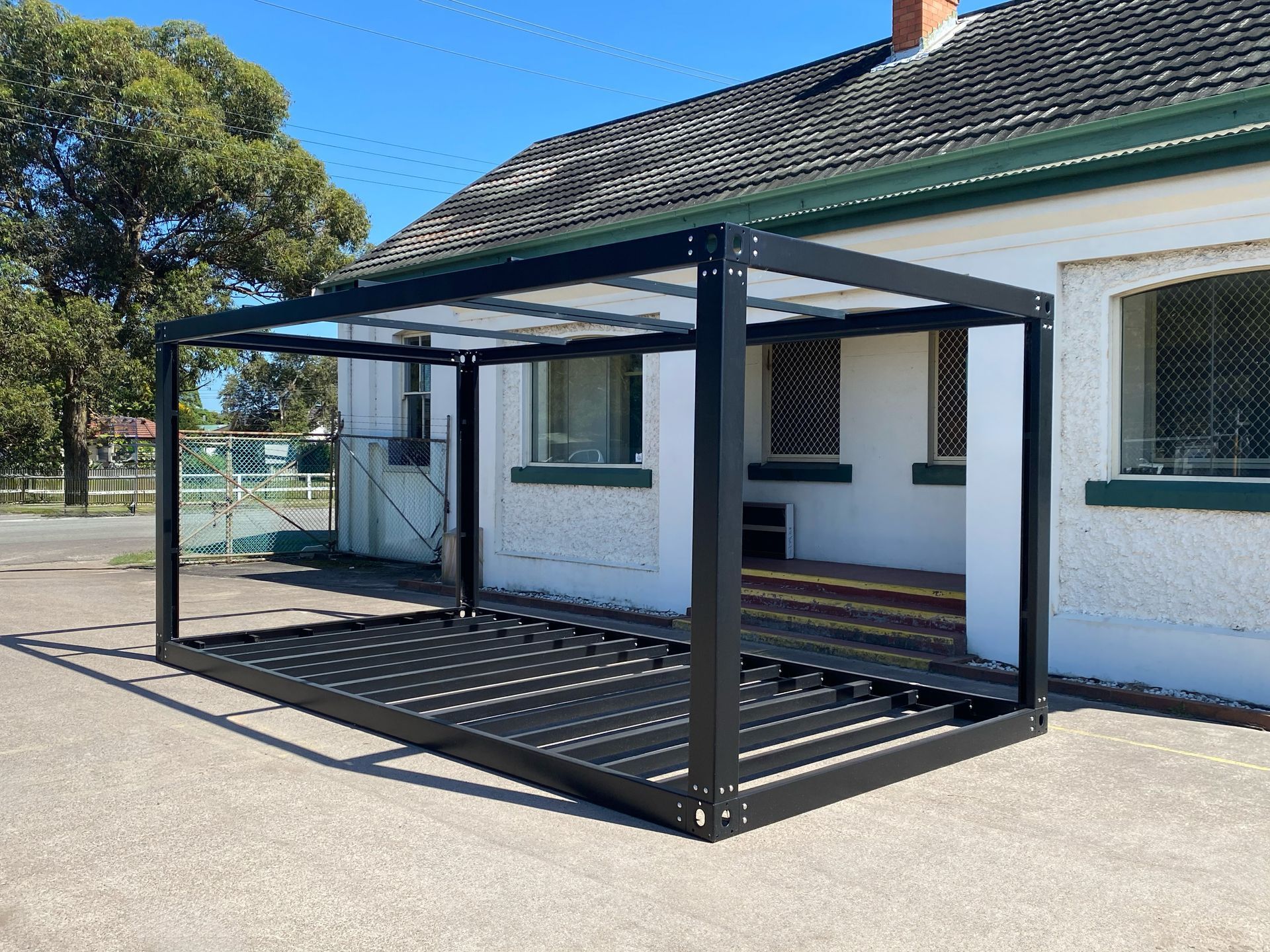 Black Metal Pergola Frame — 6x3 Steel Frame Flat Roof