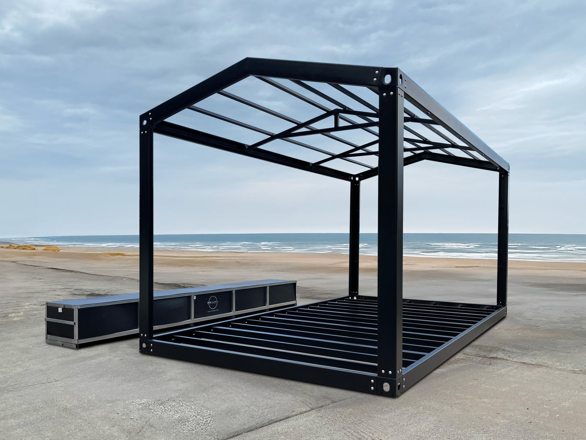 Black Metal Beach Pavilion Frame — 6x3 Steel Frame Flat Pack Pitched Roof