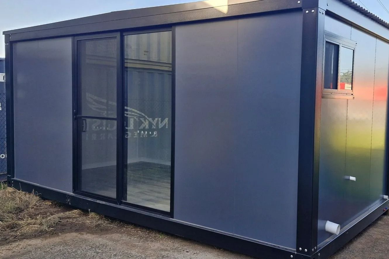 A Modern Dark-gray Modular Container Office — East Coast Containers Shipping Containers and Transport in Chevallum, QLD