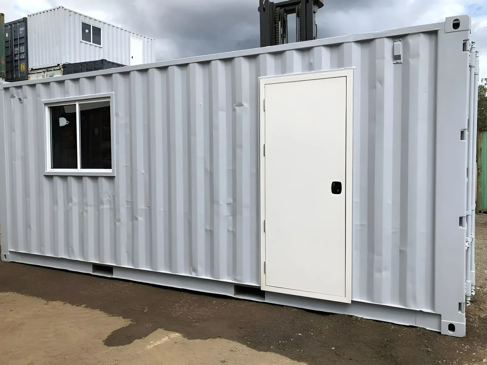 A Light Grey Shipping Container Modified — East Coast Containers Shipping Containers and Transport in Chevallum, QLD