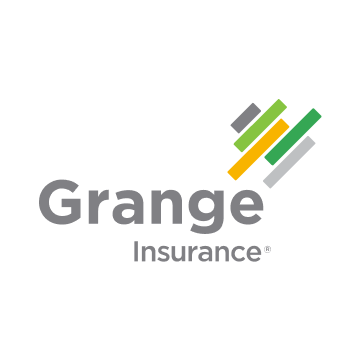 Grange Insurance logo with gray text and green, gold, and gray diagonal bars