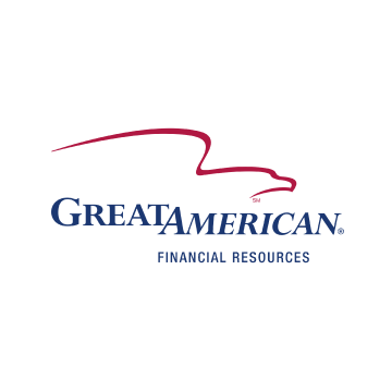 Great American Financial Resources logo with blue text and red swoosh on white background