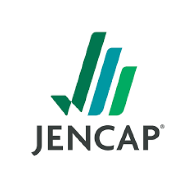 Jencap logo with green geometric bars above gray wordmark on a white background