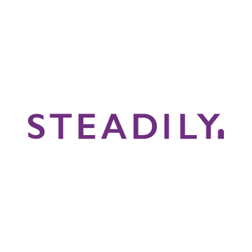 Purple “STEADILY.” logo on a white background