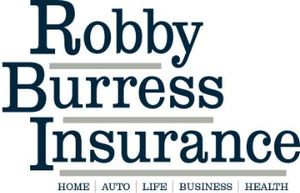 Robby Burress Insurance logo in navy blue with navigation links for Home, Auto, Life, Business, and Health