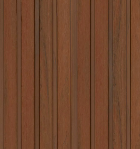 Un tocador de baño moderno con un lavabo blanco, un grifo negro y un espejo redondo contra una pared de listones de madera verticales.