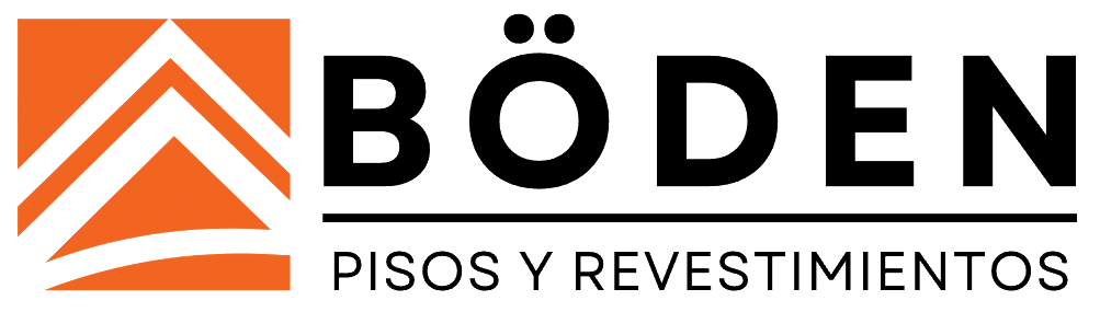 Logotipo para BÖDEN Pisos y Revestimientos con gráfico naranja de triángulos geométricos y texto negro.