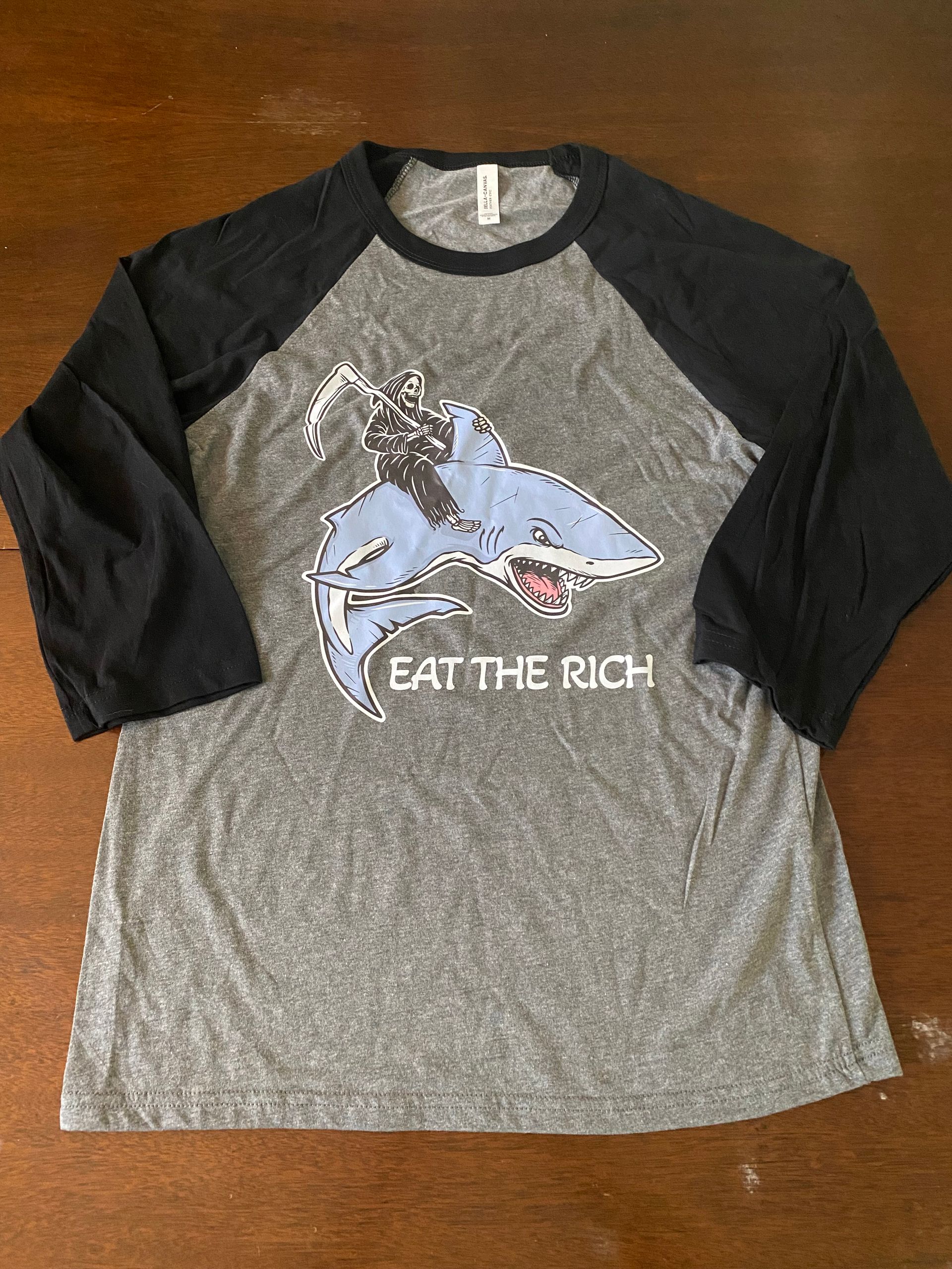 Baseball Style Eat The Rich Grim Shark T-Shirt