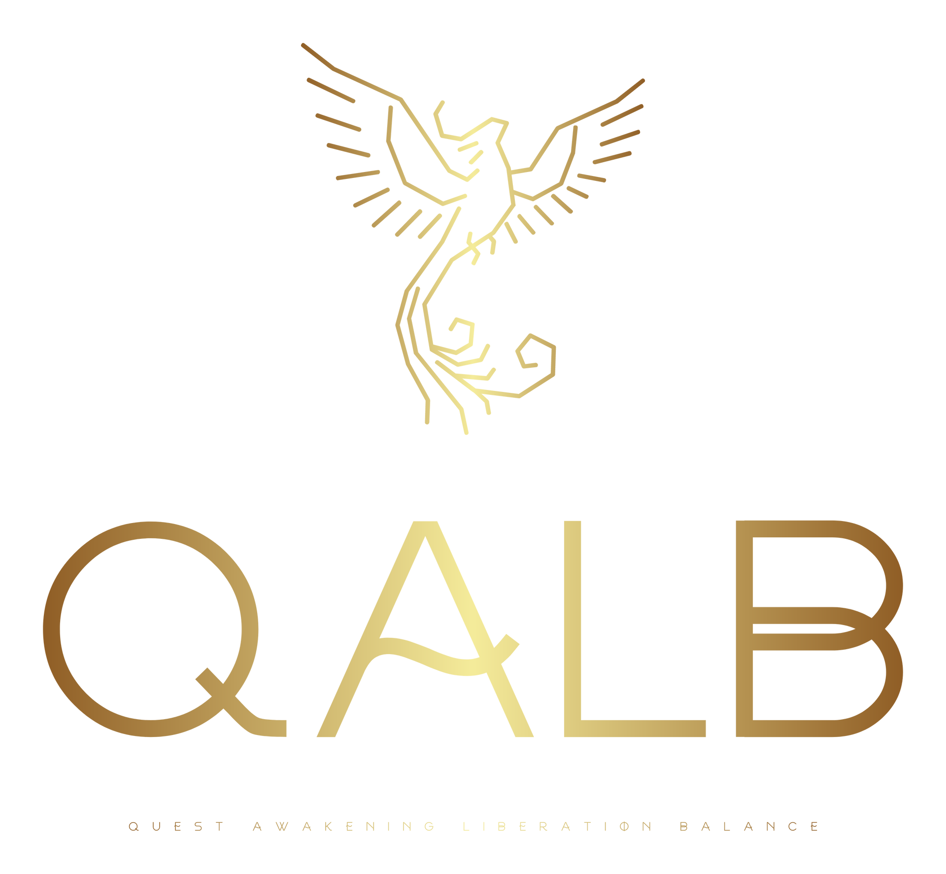 Golden phoenix above the letters QALB, minimalist design.