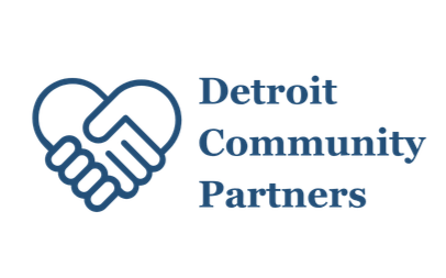 Detroit Community Partners logo with blue handshake icon and text.