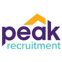 Peak Recruitment logo in purple and teal with orange roof icon