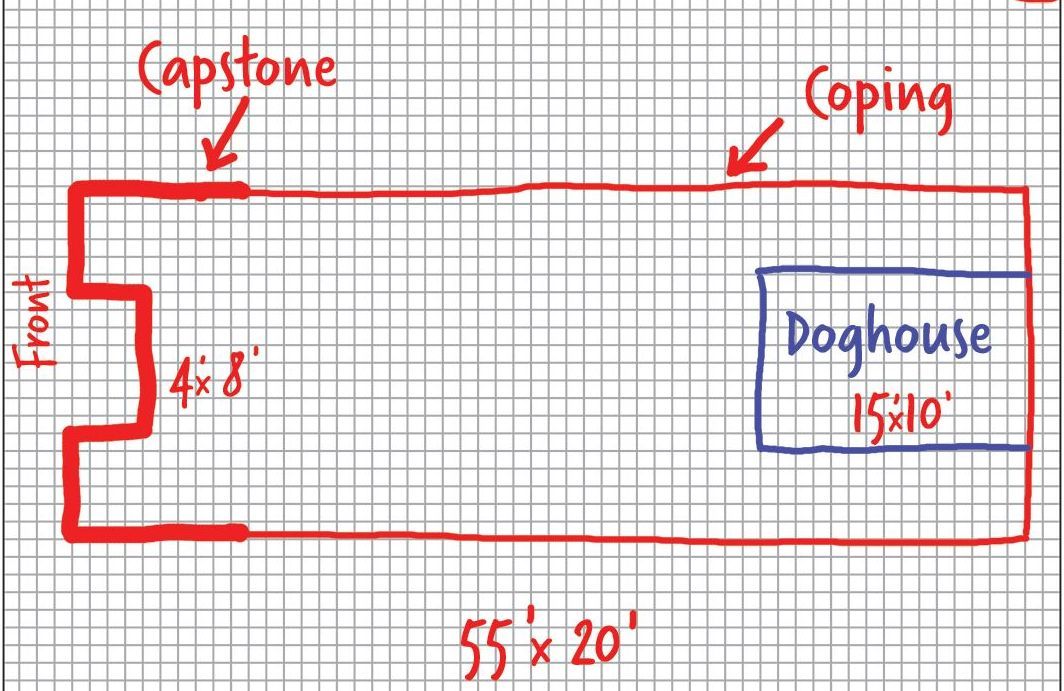 Chicken scratching drawing of sample roof top dimensions