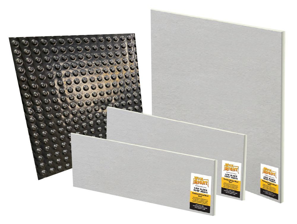 WickRight Roof Vent, front side polyiso HD cover board, back plastic dimple board, multiple sizes or cut in field