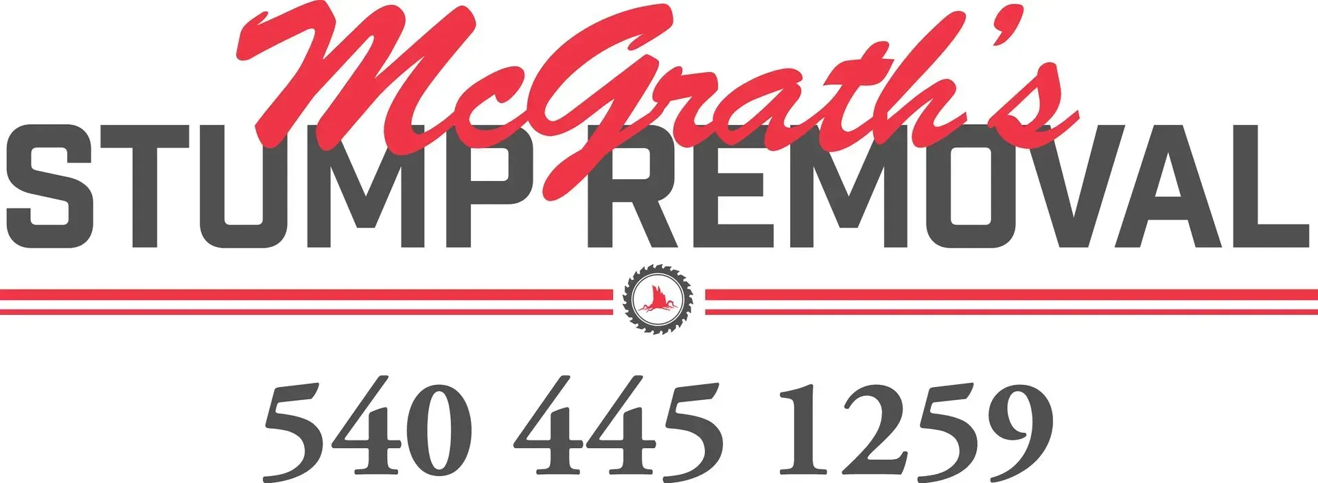 Logo for McGrath's Stump Removal with phone number 540-445-1259 in black, red accent lines.