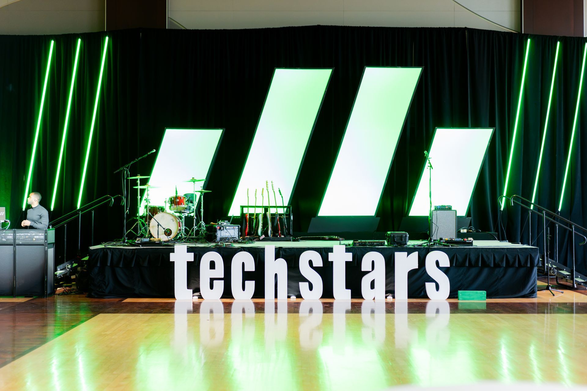 Stage overview before event begins, AV and seating