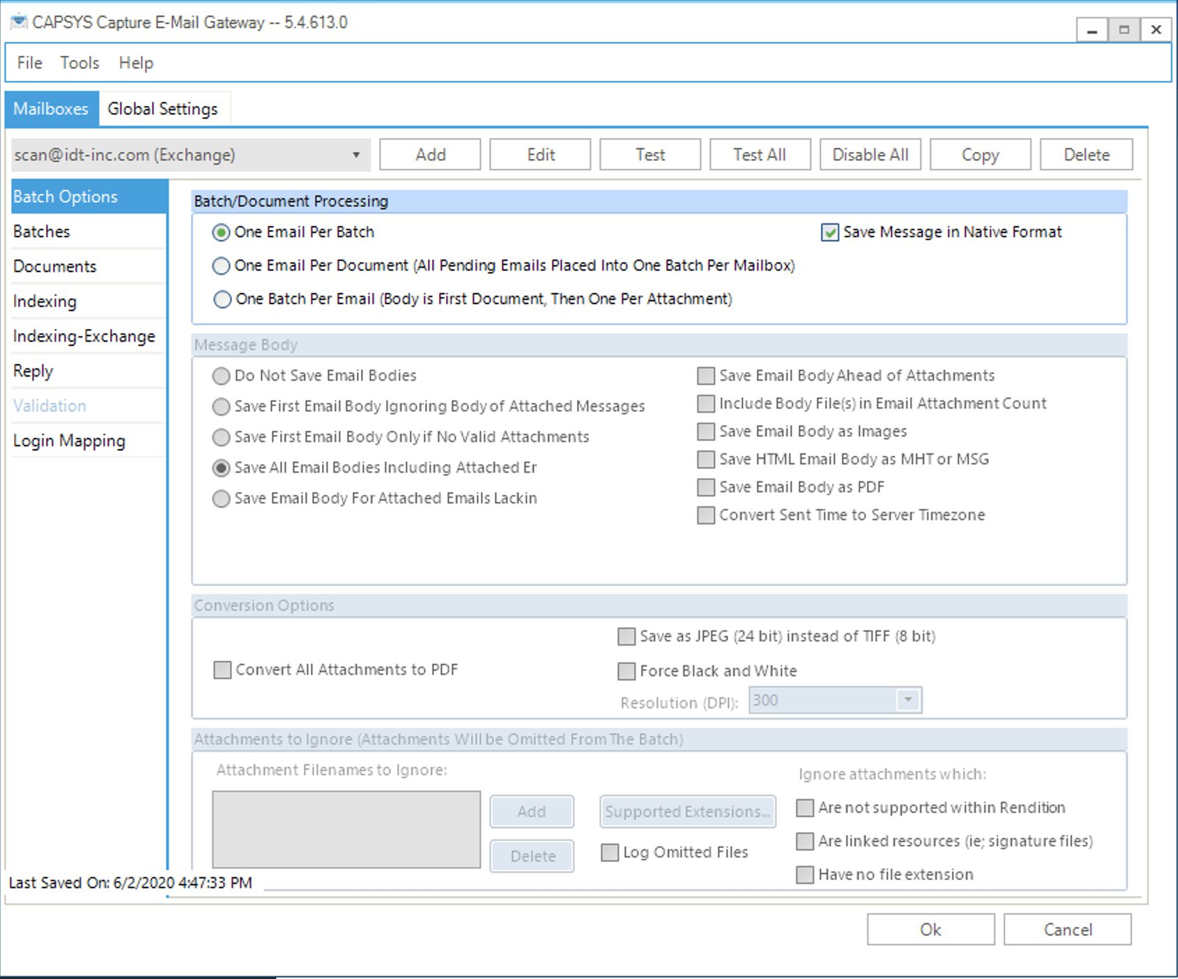 A screenshot of a computer screen showing the mailbox settings