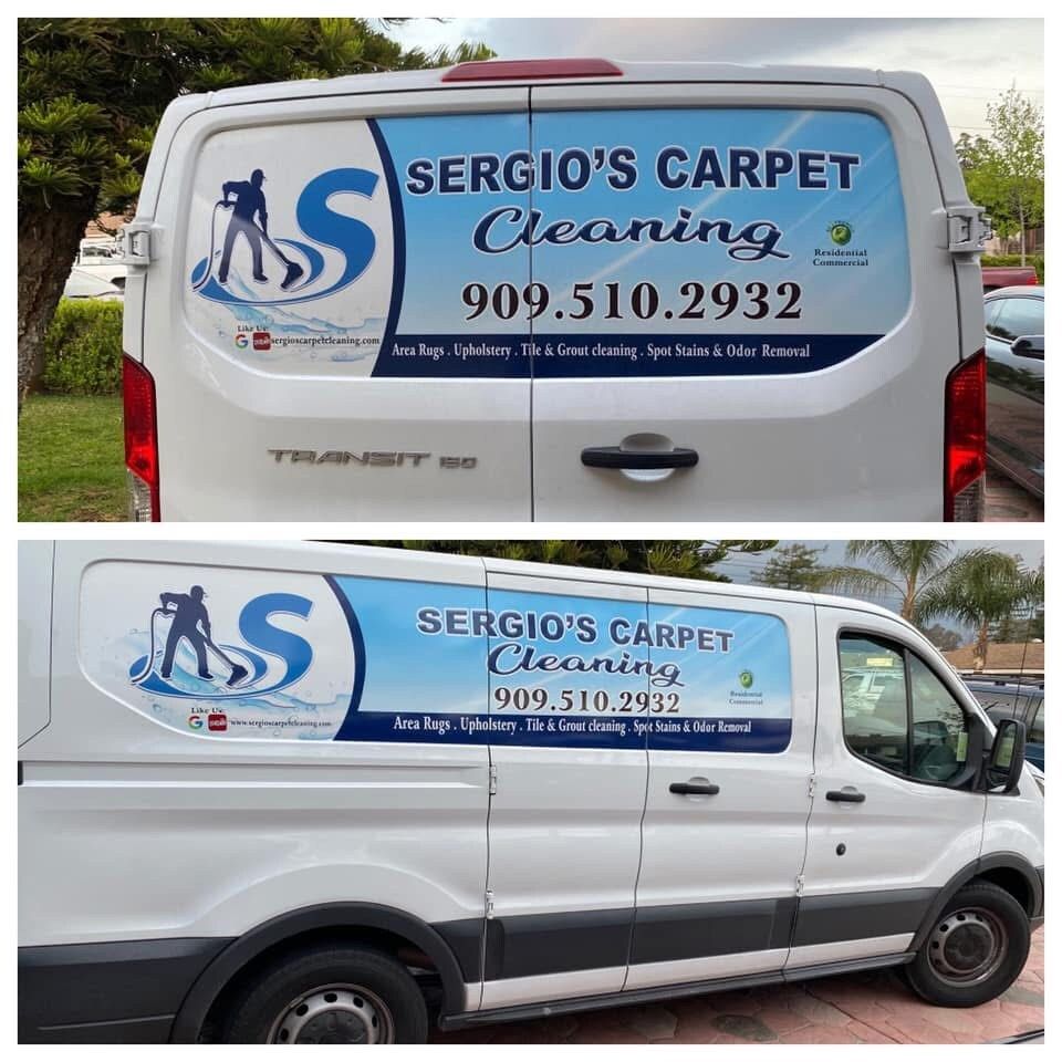 Cleaning Service Template Two pictures of a sergio 's carpet cleaning van