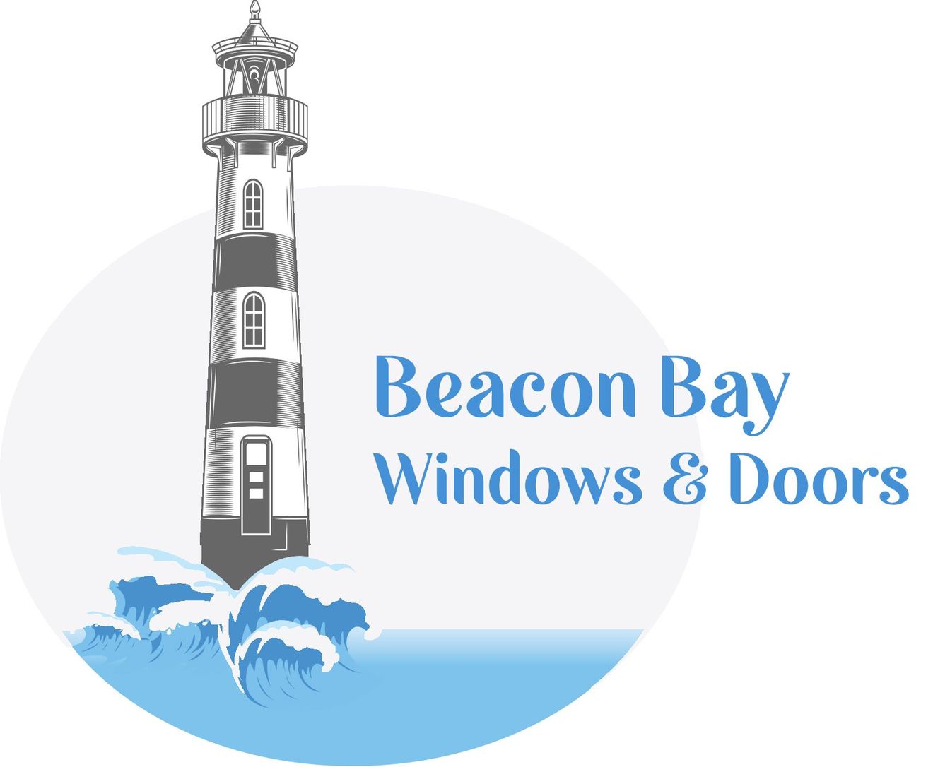 Beacon Bay Windows & Doors logo with lighthouse and blue waves