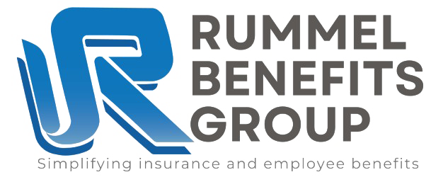 Rummel Benefits Group logo with blue &ldquo;R&rdquo; and gray text, &ldquo;Simplifying insurance and employee benefits&rdquo; tagline