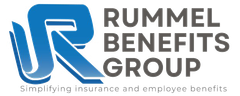 Rummel Benefits Group logo with blue “R” and gray text, “Simplifying insurance and employee benefits” tagline