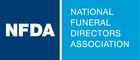 NFDA logo with white letters on blue, beside National Funeral Directors Association text on teal background