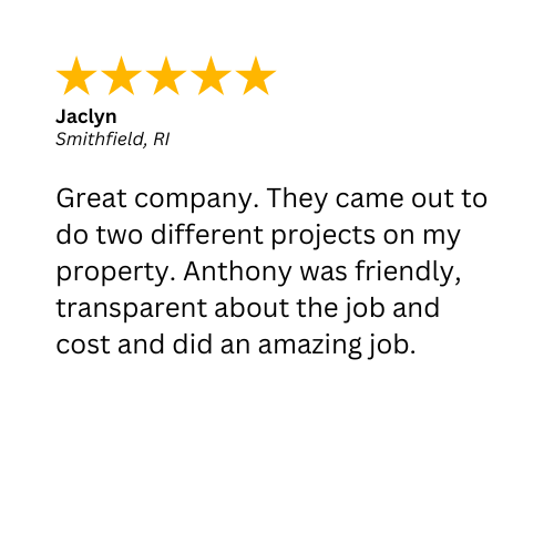 Customer review: 5-star rating by Jaclyn, Smithfield, RI. Praises company, Anthony's work, and transparency on two projects.