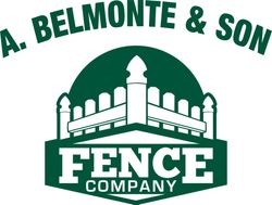 Logo for A. Belmonte & Son Fence Company Logo of A. Belmonte & Son Fence Company: green text and design of a white picket fence on a dark green background.