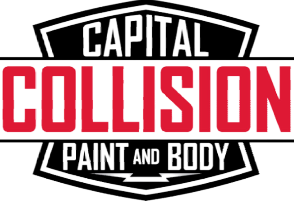 Capital Collision logo: Red "COLLISION" on black, "CAPITAL" above, "PAINT AND BODY" below, all on a black and white shield.